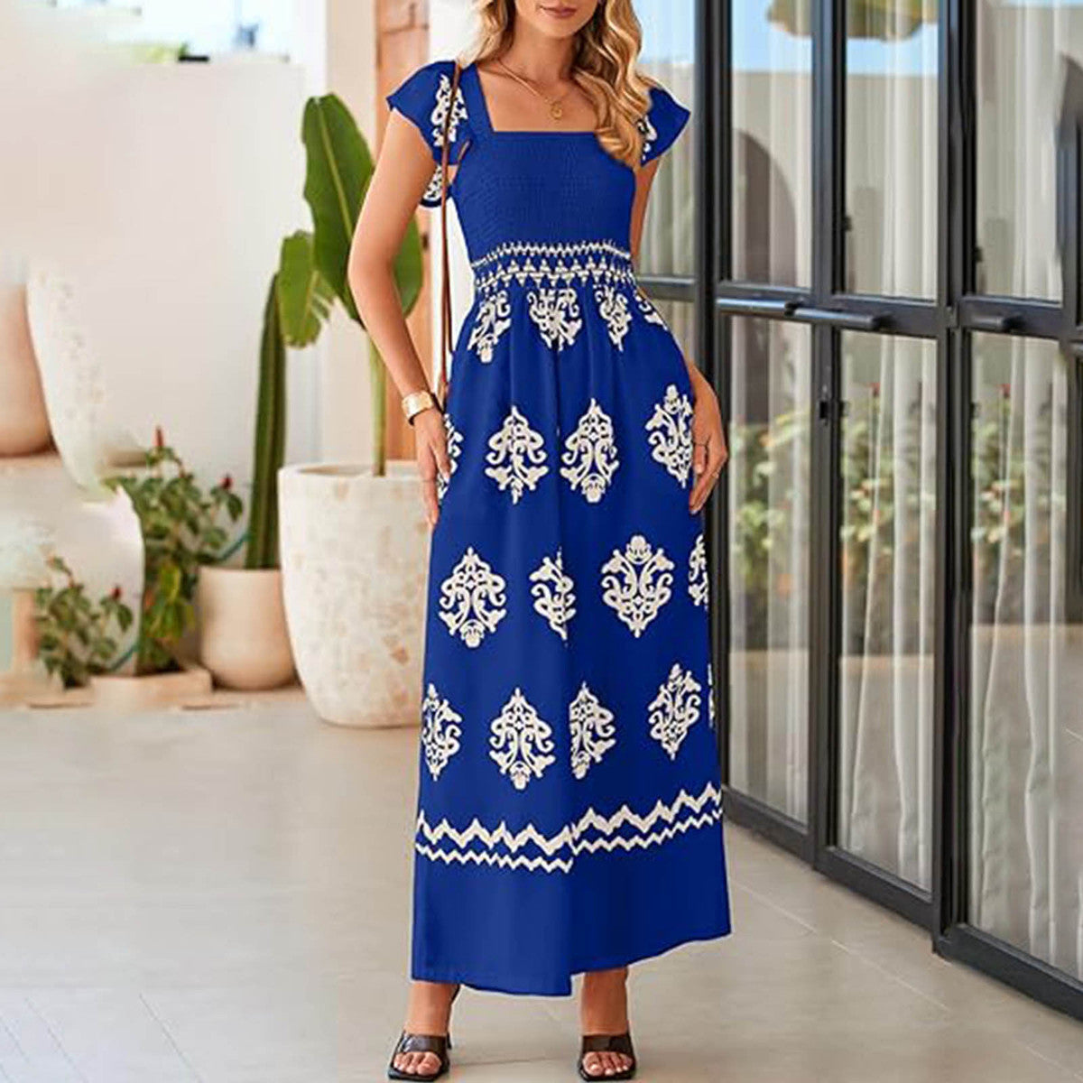 Combinaison à manches courtes et imprimé bohème vintage pour femme