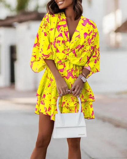 Vestido informal bohemio con cuello en V y mangas dolman para mujer