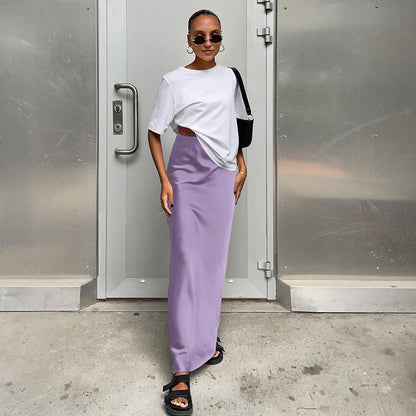 Women Fashion Solid Color Satin Slim Fit Skirt - Elegant and Comfortable