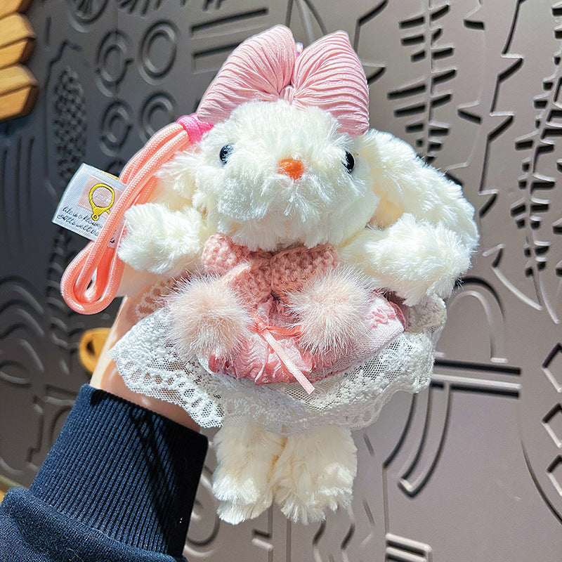 Cute Plush Long Ear Rabbit Keychain with Dress Variations