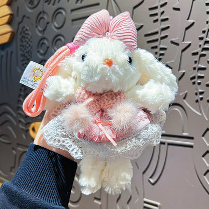 Cute Plush Long Ear Rabbit Keychain with Dress Variations