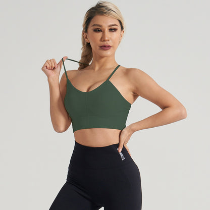 Women Yoga Solid Color Backless Sports Bra with Brocade Spandex