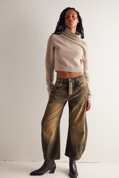 Pantalones vaqueros holgados informales de algodón y poliéster con estilo para mujer