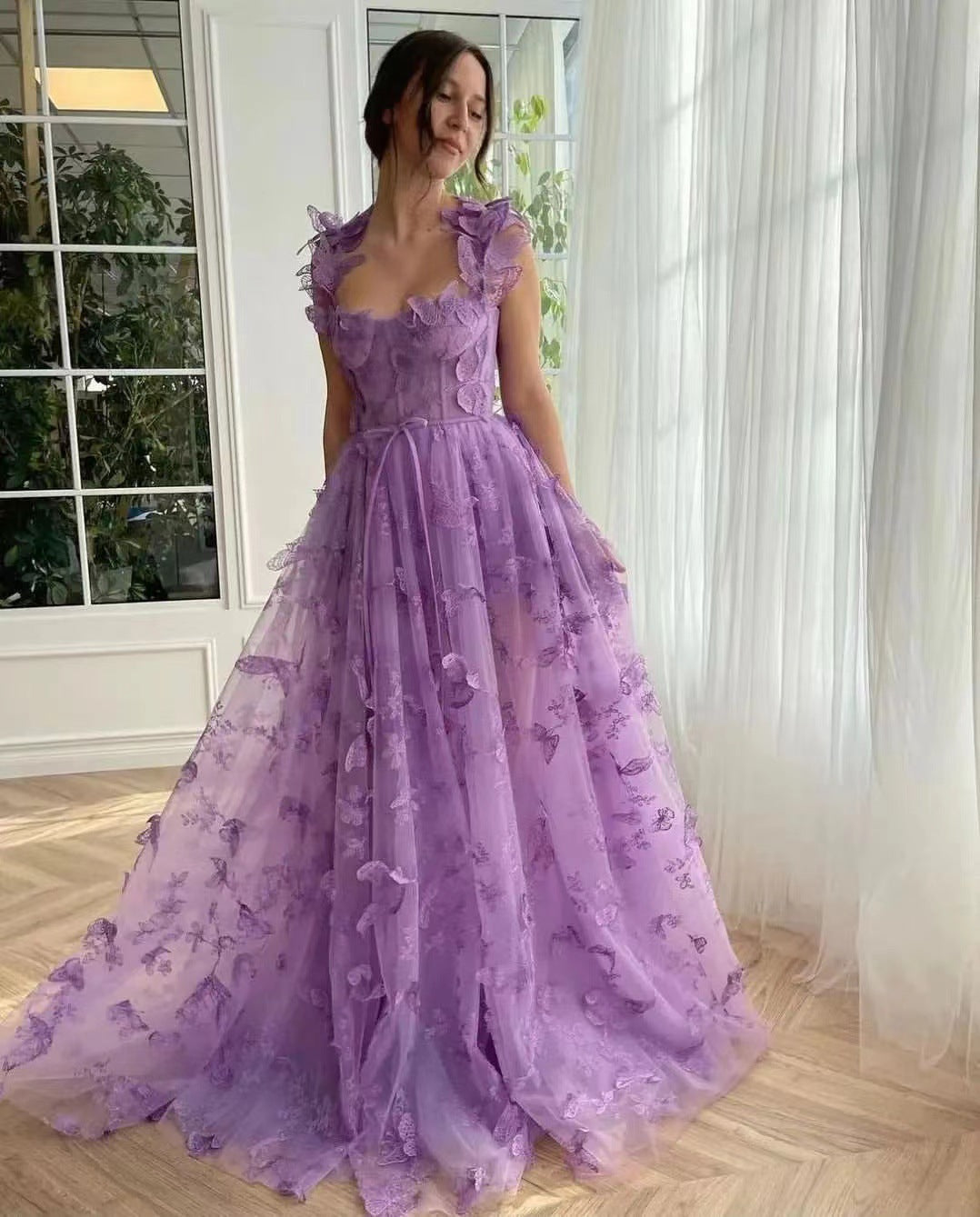 Vestido de fiesta elegante con abertura de encaje para mujer