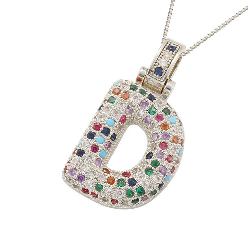 Collar con colgante de alfabeto dorado y circonita multicolor para mujer, joyería de moda