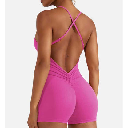 Women‚Äôs Backless Pleated Sports Romper - Sexy High Waist Jumpsuit