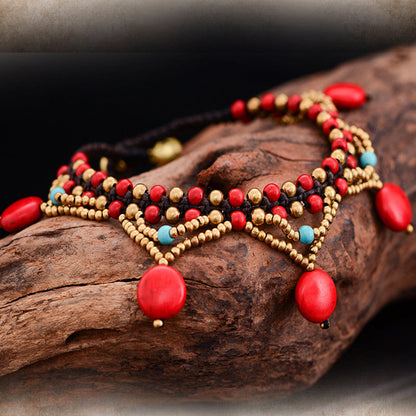 Tobillera bohemia con borlas trenzadas hechas a mano