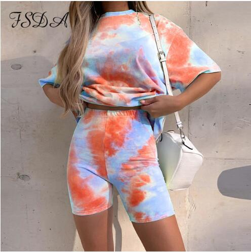Conjunto de dos piezas multicolor con efecto tie-dye para mujer