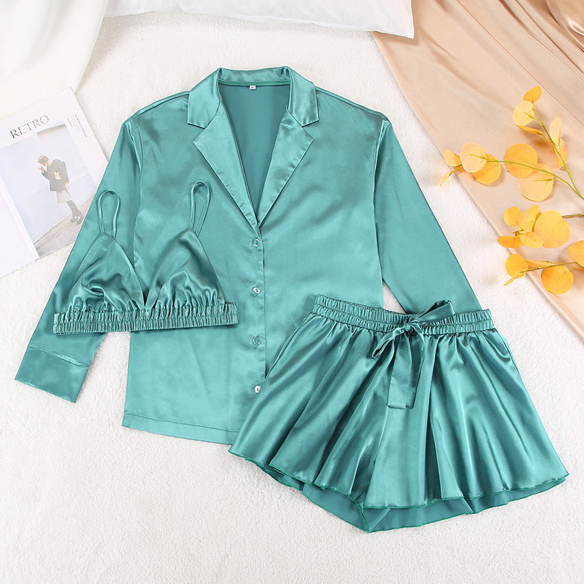 Women Fashion Sexy Silk Satin Pajamas Home Suit