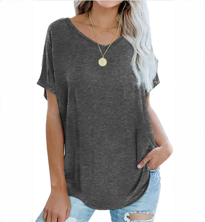 Camiseta informal holgada de verano para mujer, con cuello en V y manga corta