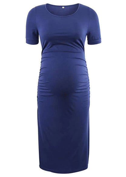 Casual Solid Color Short Sleeve Dress for Moms