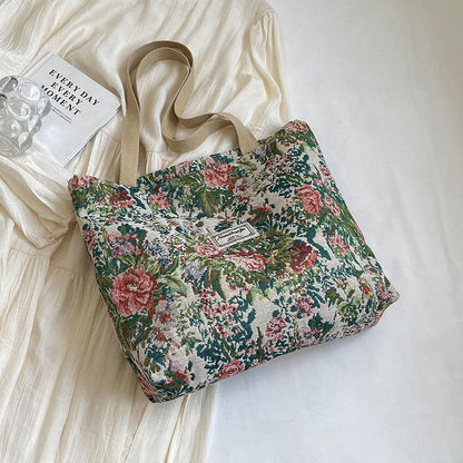 Bolso tote de lona con estampado floral para mujer