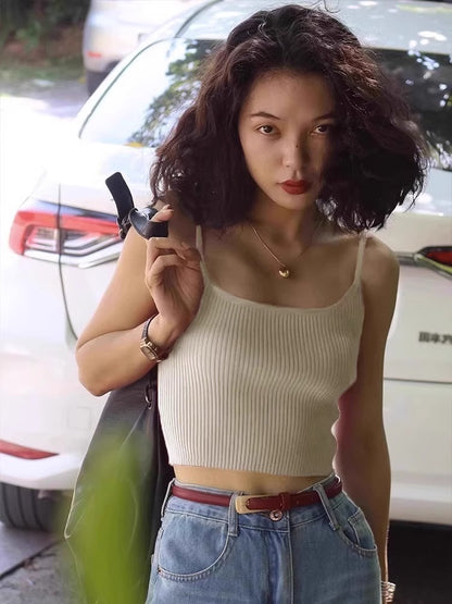 Women Fashion Simple Solid Color Knitted Camisole