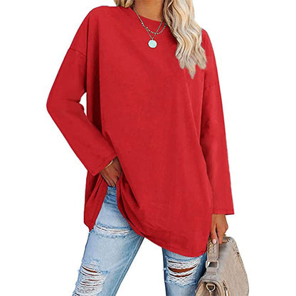 Casual Women Long Sleeve Solid Color Blank T-Shirt