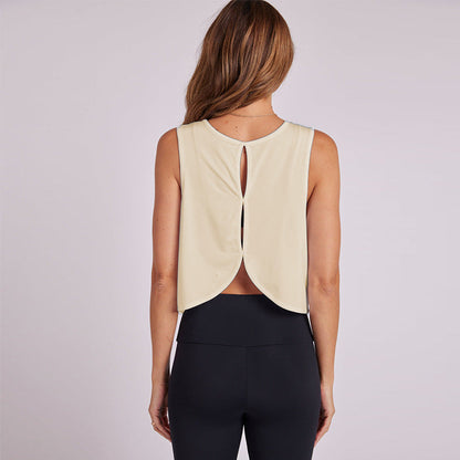 Chaleco de yoga holgado, informal, de color sólido y calado para mujer