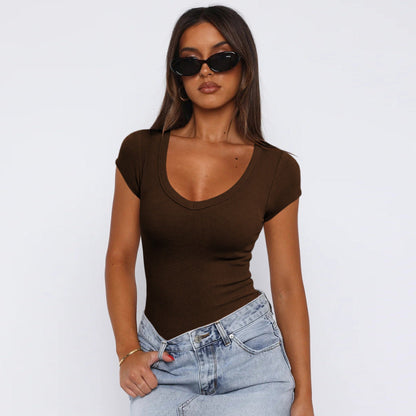 Camiseta de manga corta con hilo simple para mujer