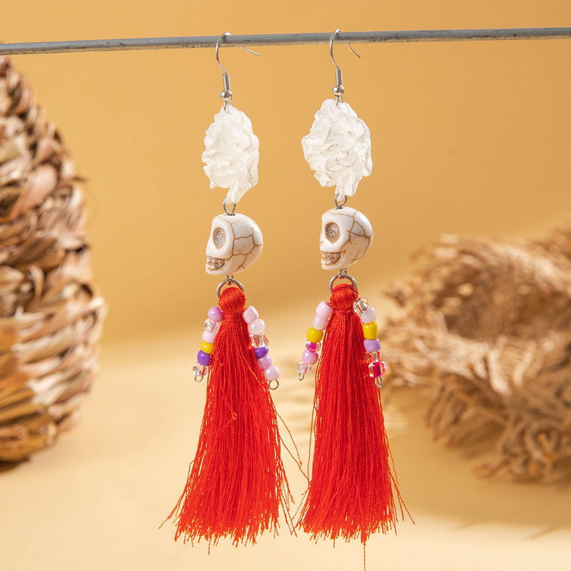 Pendientes de cuentas con borlas y calaveras divertidas de Halloween