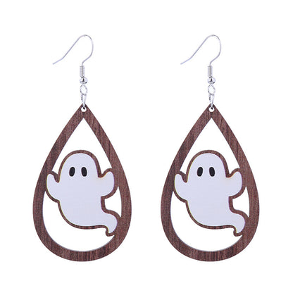 Halloween Women Funny Ghost Pumpkin Spider Skull Bat Earrings
