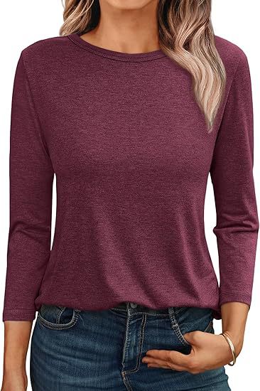 T-shirt à manches longues et col rond pour femme, décontracté et ample