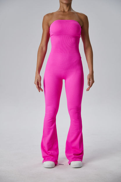 Women Fashion Solid Color Tube Top Yoga Jumpsuit