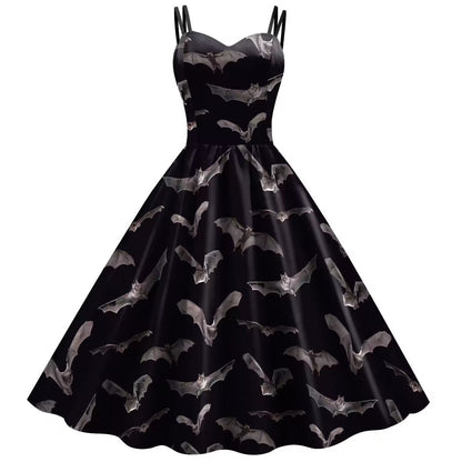 Halloween Women Fashion Vintage Skull Dress With Web Print