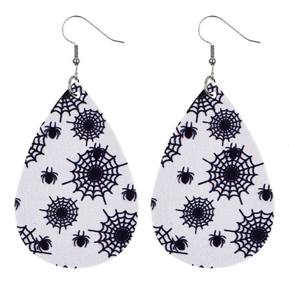 Halloween Women Fashion Leather Pumpkin Skull Earrings