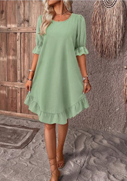 Vestido informal de lino y algodón de moda de verano para mujer