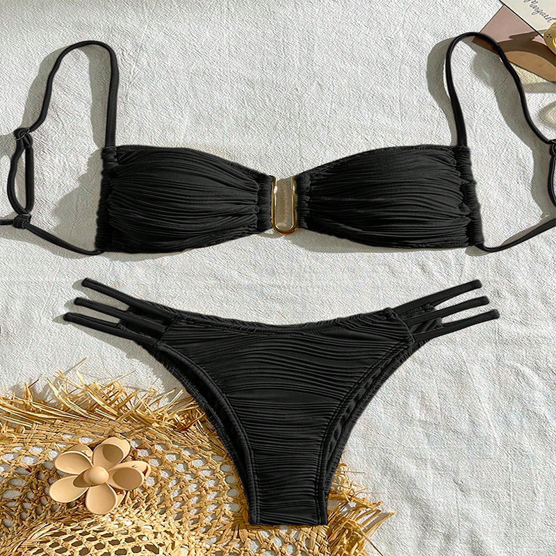 Maillot de bain bikini à lacets et blocs de couleurs tendance pour femme - Sexy et élégant