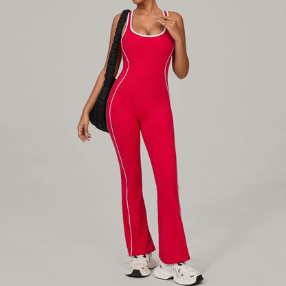 Women Yoga Contrast Stitching Backless Sports Jumpsuits