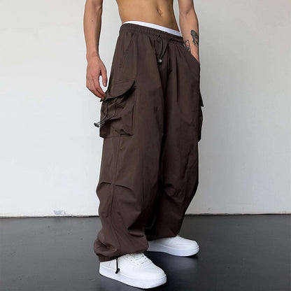 Men Casual Nylon Quick-Drying High Waist Wide Leg Pants
