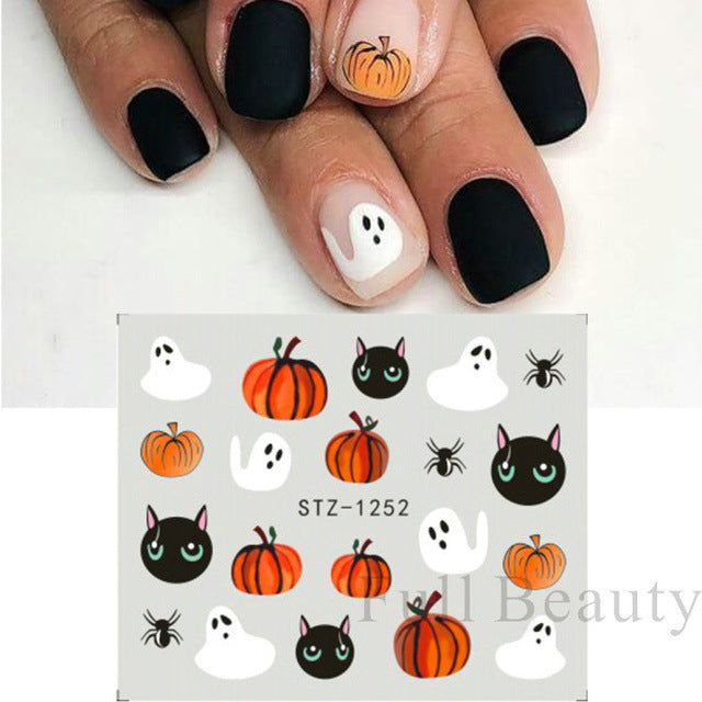 Autocollants pour ongles motif crâne et feuille d'érable pour femme, mode Halloween