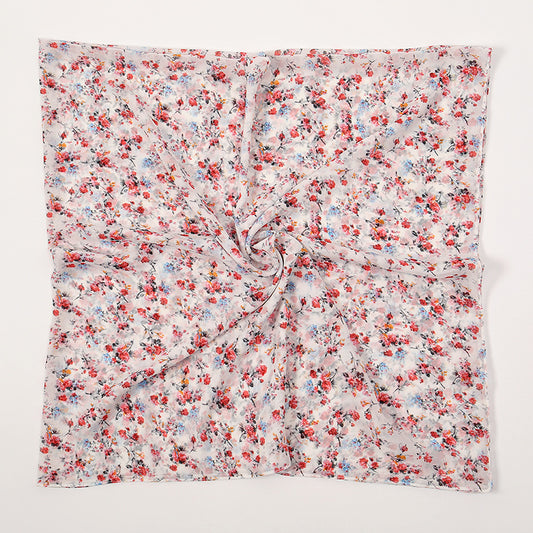 Women Fashion Chiffon Floral Printed 115*115 Square Scarf
