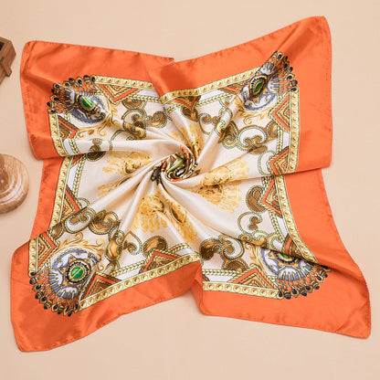 Bufanda de satén cuadrada grande estampada a la moda para mujer con hermoso patrón floral