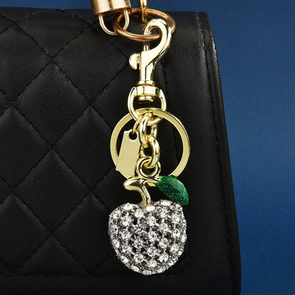 Women Fashion Metal Cute Rhinestone Apple Keychain