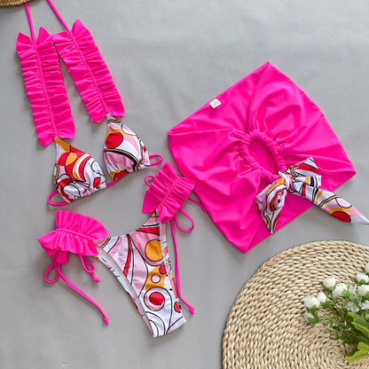 Conjunto de tres piezas para mujer, traje de baño con volantes para vacaciones de verano