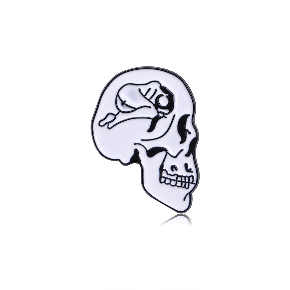 Broches en métal unisexes Halloween en forme de tête de mort avec gouttes d'huile