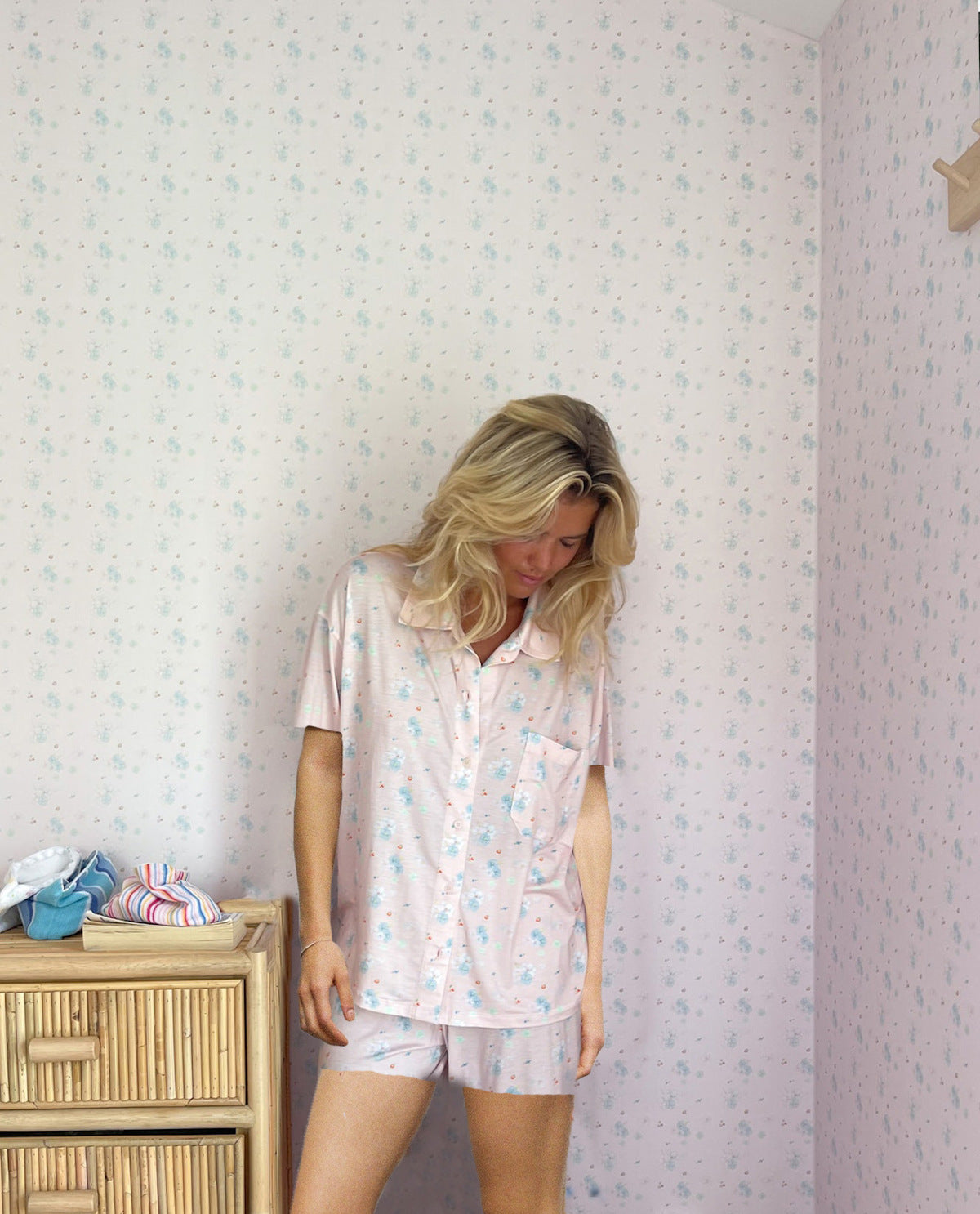 Women Casual Floral Printed Short-Sleeve Pajama Set