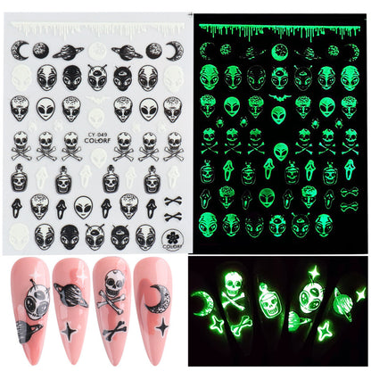Halloween Nail Stickers Funny Skeleton Little Monster 3D Luminous