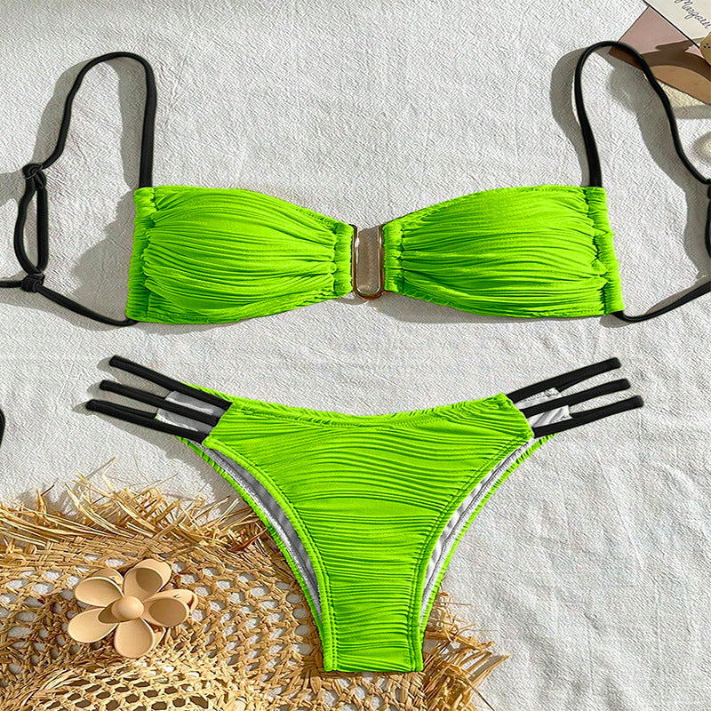 Maillot de bain bikini à lacets et blocs de couleurs tendance pour femme - Sexy et élégant