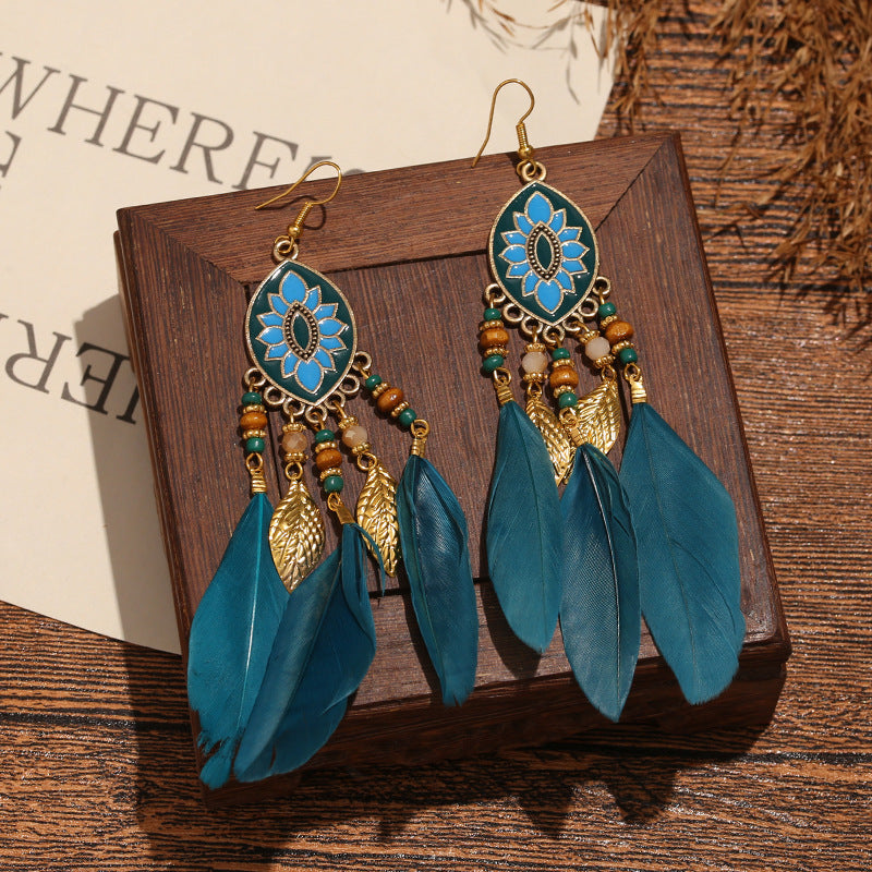 High-Value Feather Bohemian Long Tassel Earrings