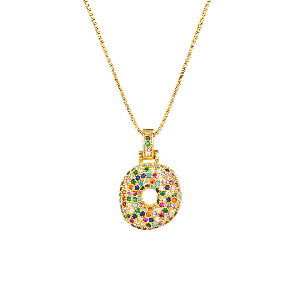 Collar con colgante de alfabeto dorado y circonita multicolor para mujer, joyería de moda