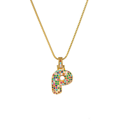 Collar con colgante de alfabeto dorado y circonita multicolor para mujer, joyería de moda