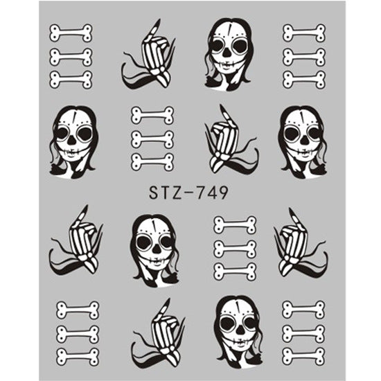 Autocollants pour ongles motif crâne et feuille d'érable pour femme, mode Halloween