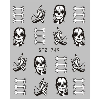 Autocollants pour ongles motif crâne et feuille d'érable pour femme, mode Halloween