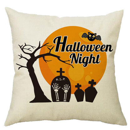 Halloween Pumpkin Skull Print Linen Sofa Cushion Cover