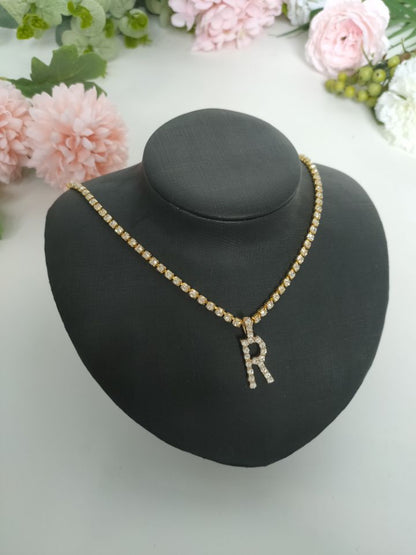 Women Rhinestone Alphabet Necklace