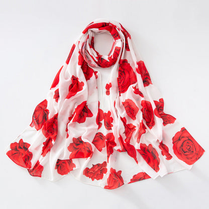 Bufanda larga de gasa con estampado floral de verano y primavera para mujer