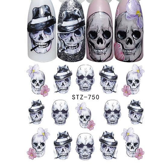 Autocollants pour ongles motif crâne et feuille d'érable pour femme, mode Halloween