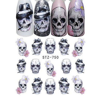 Autocollants pour ongles motif crâne et feuille d'érable pour femme, mode Halloween