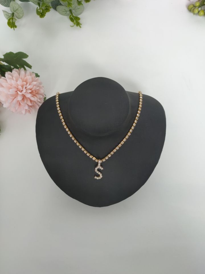 Women Rhinestone Alphabet Necklace